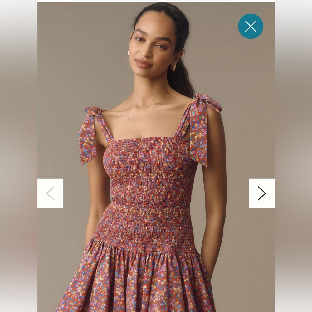 Anthropologie Atsu tie shoulder smocked mini dress - Picture 4 of 9